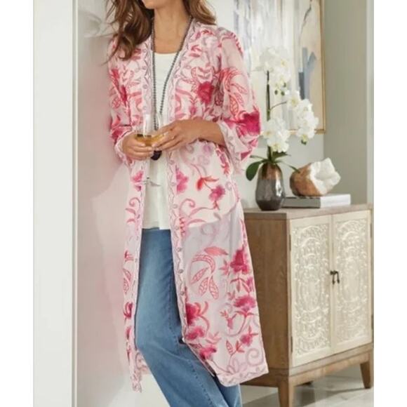 Soft Surroundings Palisade Topper Floral Embroidered Duster Cardigan Jacket - Picture 12 of 12